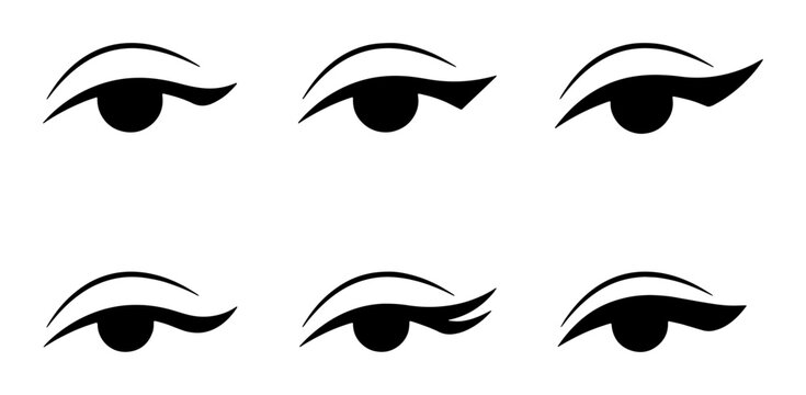 Eyeliner Styles Collection, Six Eye Makeup Looks, Vector Graphics for Beauty Tutorials and Fashion Design