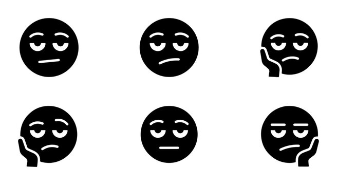 Boredom Emoticon Icons, Uninterested Face Symbols, Listless Expression Graphics, Vector Set for Communication and Social Media