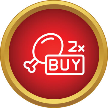 Red circular button promoting a 2x buy offer on chicken drumsticks
