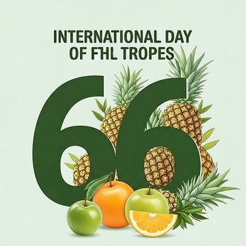 International Day of FHL Tropes featuring the number 66 with fresh pineapples and fruits.