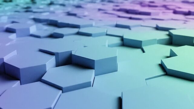 Close-up of blue-purple hexagonal tiles forming a geometric honeycomb pattern with soft gradient lighting and shallow depth of field.