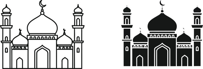 Islamic mosque architecture in black and white Vector © MD Hasan