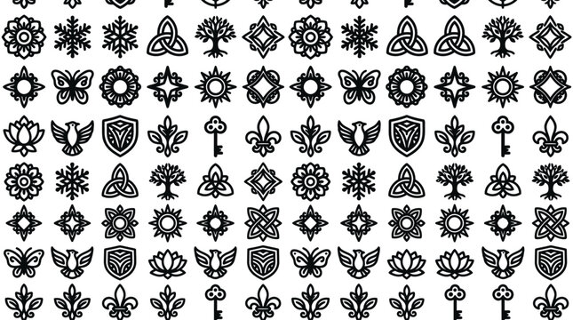 Collection of ornate design elements icons.