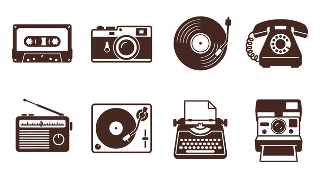 Retro Communication Technology Devices Icons.