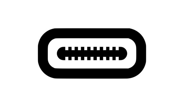 USB C computer connector port flat black vector icon isolated on white background