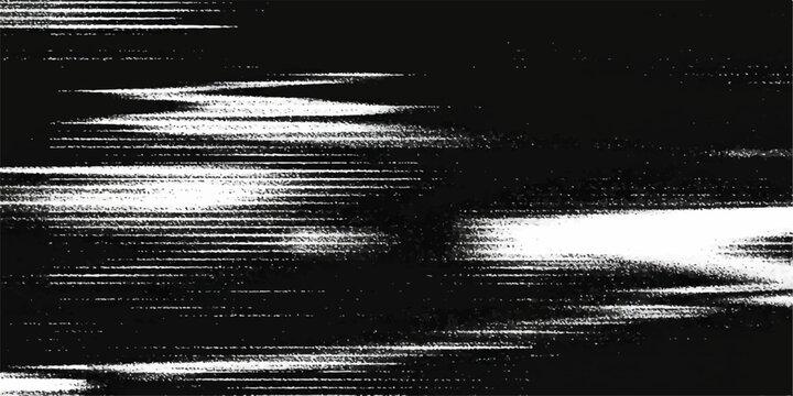 Static glitch on an old television screen, abstract black and white noise with distorted lines and pixelated effect.