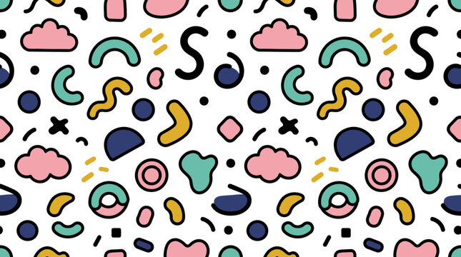 Colorful memphis style pattern design elements.
