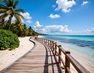 Fototapeta premium Colorful Coastal Boardwalk Over Turquoise