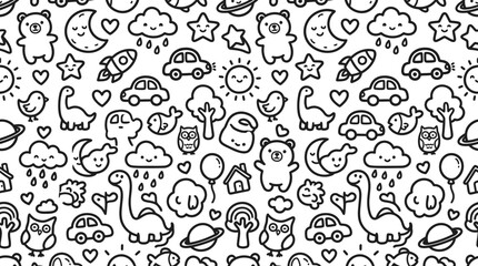 Fototapeta premium Black and white doodle cartoon icons.