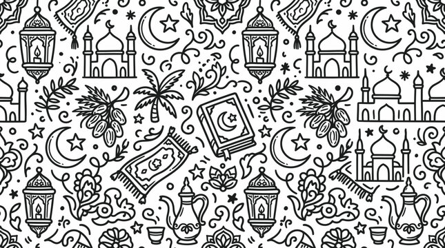Ramadan Kareem Islamic Holy Month Symbols.