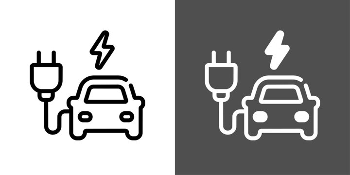電気自動車充電とプラグのモノクロ太線ベクターアイコン