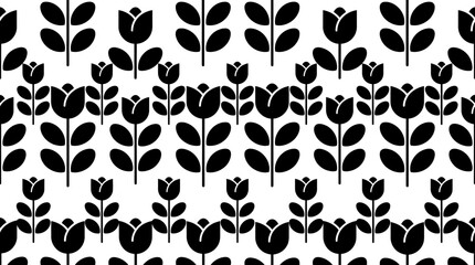 Fototapeta premium Black Tulip Flower Silhouette Pattern Design.