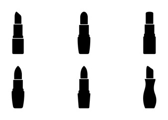 Obraz premium Six Black Lipstick Silhouettes, Makeup Icons, Cosmetic Product Vector Graphics, Beauty Essentials Collection