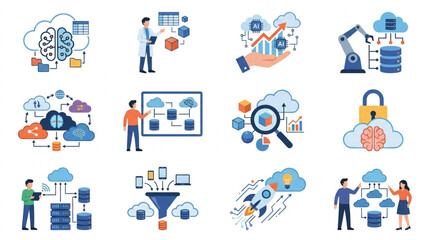 Fototapeta premium Data Science and Cloud Computing Concepts Illustrated.