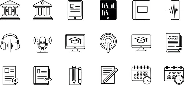 Educational icons set featuring school and learning tools