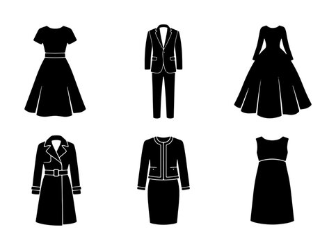 Black Fashion Icons Collection: Elegant Dresses, Suits, and Coats for Style and Design Projects