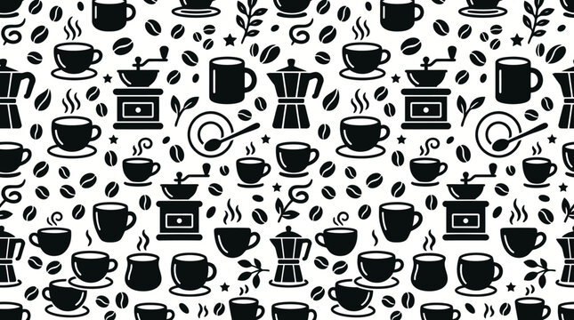 Black and white coffee cups icons.