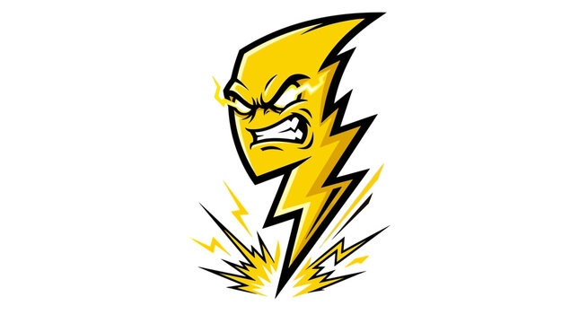 Angry cartoon lightning bolt face expression.