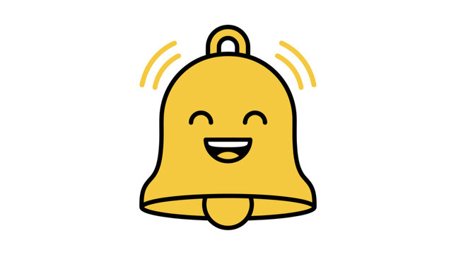 Smiling Yellow Notification Bell Icon.