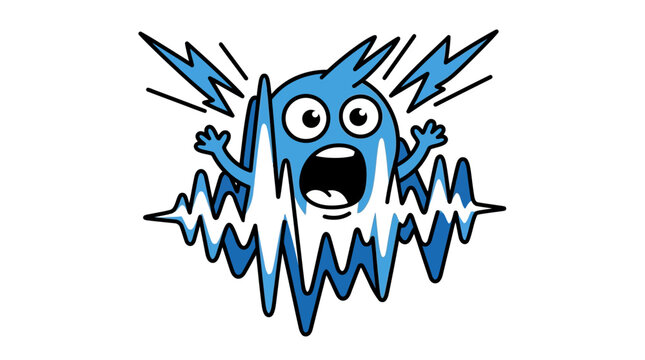 Cartoon blue shocked emoticon face expression.