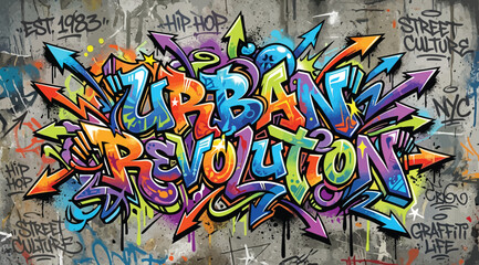 Urban revolution graffiti street art mural on a concrete wall © Saharia