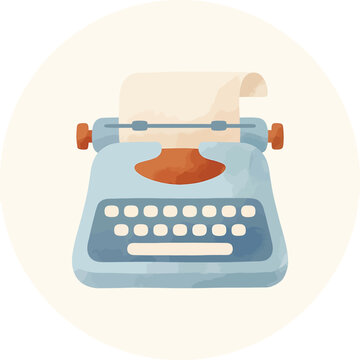 Vintage Blue Typewriter Closeup View.