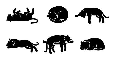 Black Panther Silhouette Icons Set, Wild Cat Poses Collection, Feline Animal Vector Graphics, Big Cat Silhouettes for Design © Raihan