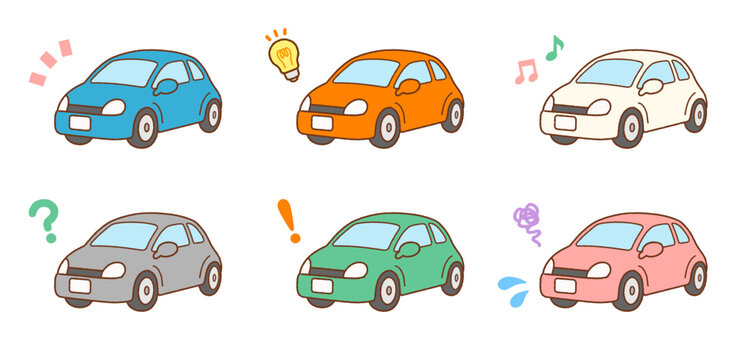 【記号アイコン付き】軽自動車のイラストセット｜レンタカー・ドライブ・ベクター素材