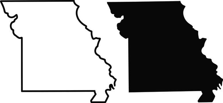 Missouri state map outline and silhouette vector design showing geographic border for education and infographic use.