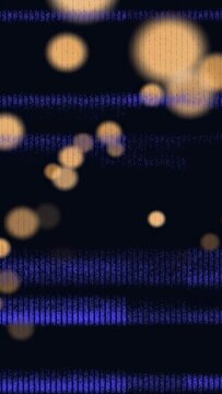 Vertical video: Bokeh cluster shifting, clustering, fading after blue bands appearing for design
