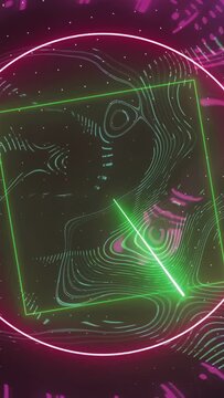 Vertical video: Magenta ring glowing causing triangle tracing, beams sweeping, shape forming core
