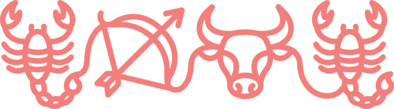 Zodiac Astrology Symbols Vector Set Featuring Scorpio Cancer Taurus Sagittarius Minimalist Pink Outline Icons for Horoscope Design ProjectsZodiac Astrology Symbols Vector Set Featuring Scorpio Cancer 