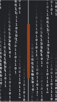 Vertical video: On start gold coin rotating tilting as binary digits streaming showing crypto flow
