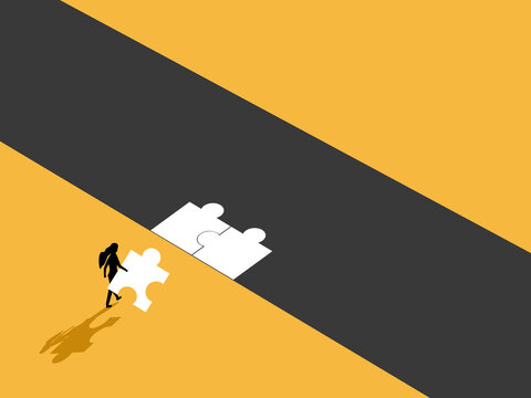 businesswoman built a jigsaw puzzle bridge across the gap