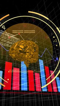 Vertical video: Data update causing gold brain rotating, bobbing while HUD pulsing showing trends
