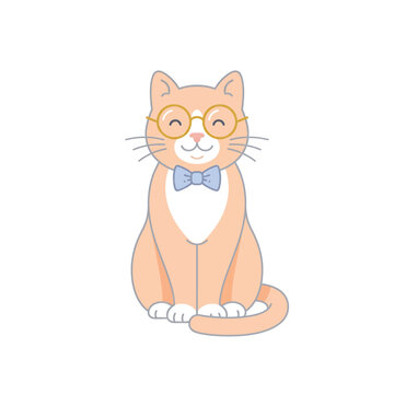 Cartoon cat wearing glasses bowtie.