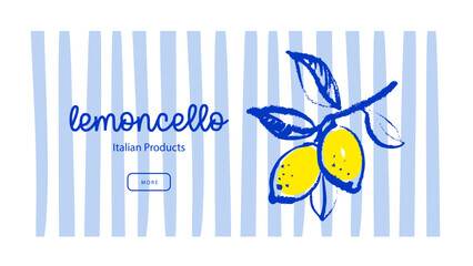 Vintage summer Italian Mediterranean coastal banner. Hand drawn lemon fruits crayon vector illustration. Amalfi sketch vacation design. © pim