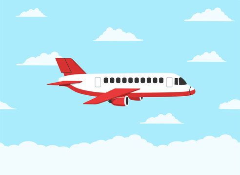 Airplane Flying in the Sky with Clouds Illustration