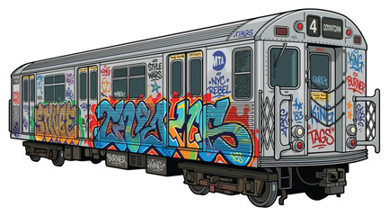 Classic new york subway train car with graffiti art illustration © Saharia