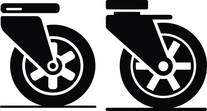 Two caster wheels in black and white with heavy duty furniture equipment industrial transport technology mobility illustration component mechanical