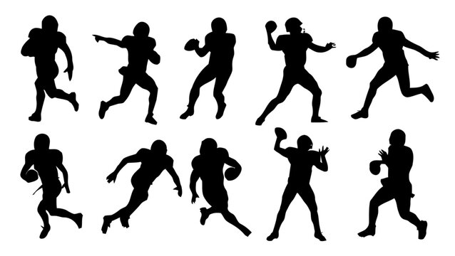 American Football Player Silhouettes Set in Dynamic Action Poses