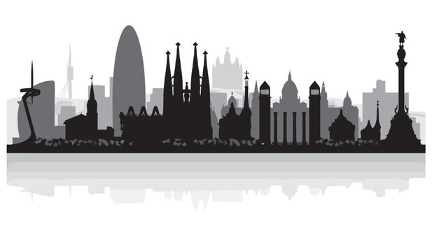Barcelona Skyline Silhouette with Famous Landmark Icons