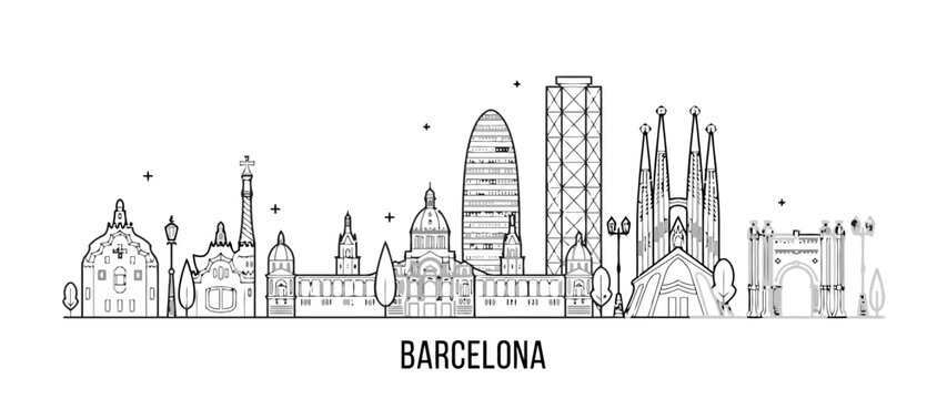 Barcelona city skyline outline vector illustration