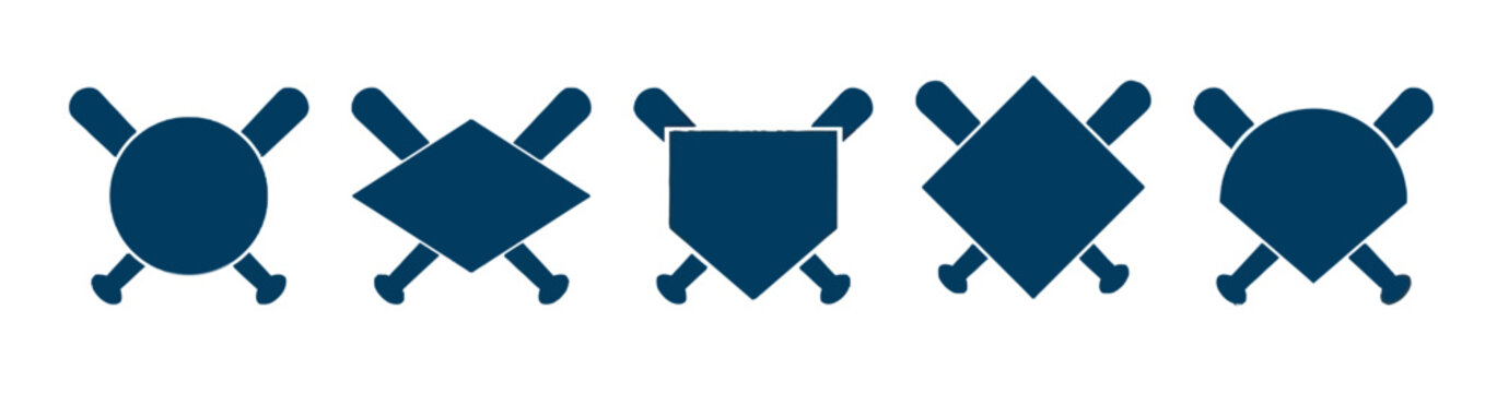Baseball bat and field emblems set, flat vector sports icons