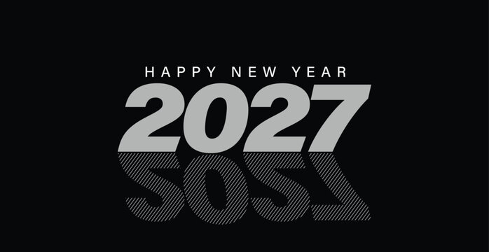 Happy New Year 2027 typography  text hand lettering. Design template Celebration greeting card for Merry Christmas and happy new year.