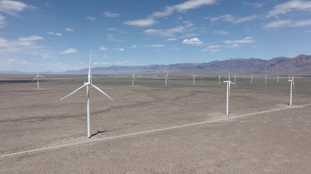 Wind Turbines in Oper Desert Drone Aerial View