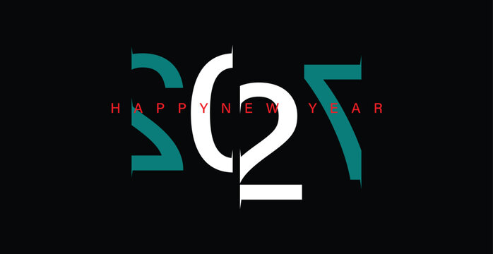 Happy New Year 2027 typography  text hand lettering. Design template Celebration greeting card for Merry Christmas and happy new year.