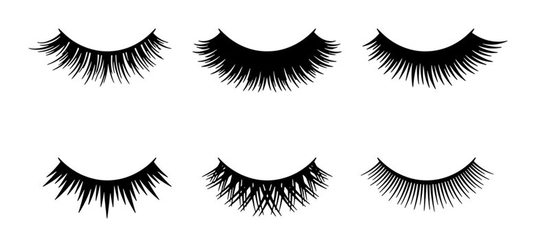 False Eyelashes Vector Set, Makeup Beauty Icons, Cosmetic Lash Elements, Black Graphic Design