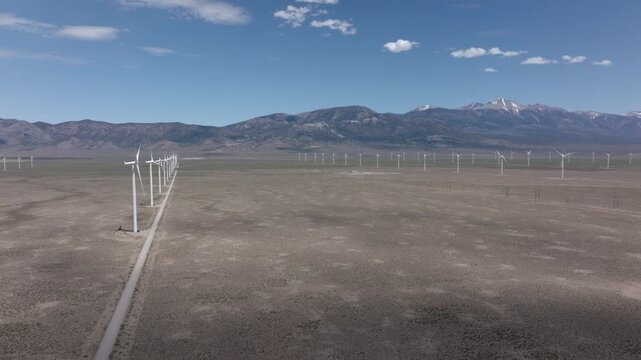 Wind Turbines in Oper Desert Drone Aerial View