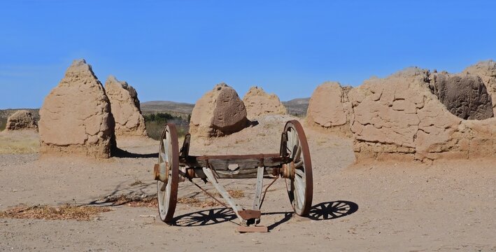   historic cannon mount  and adobe ruins of the nineteenth century united states army post of fort selden historic site near radium springs, in dona ana county, new mexico, on a sunny winter day   